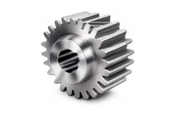 Industrial steel gear wheel on a transparent background, symbolizing precision, connection, machinery, system, and development