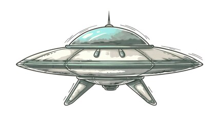 Vintage ufo illustration metallic spaceship isolated on white background