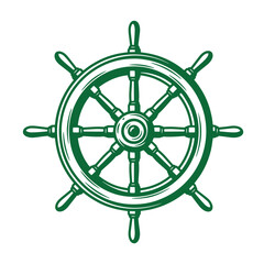 Obraz premium Green ship steering wheel illustration for navigation and direction control on white background