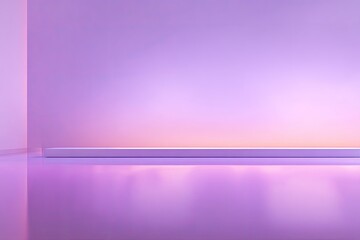 A minimalist room with soft lighting, reflecting surfaces, and a subtle gradient in purples