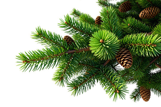 Green Pine Branches with Brown Cones