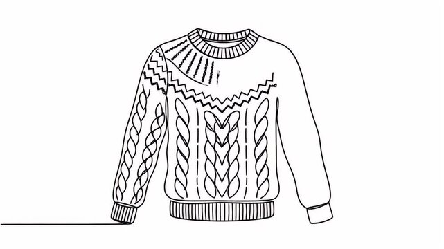 Continuous line drawing evolution of a knitted sweater vector illustration isolated on white
