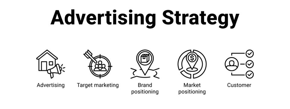 Advertising Strategy web banner icon vector illustration concept for  with icon of Advertising, Target marketing, Brand positioning.