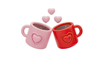 Two Heart Mugs with Coffee and Hearts