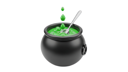 Witch's Cauldron with Green Potion and Spoon