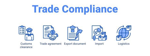 Trade Compliance web banner icon vector illustration concept for  with icon of Customs clearance, Trade agreement, Export.