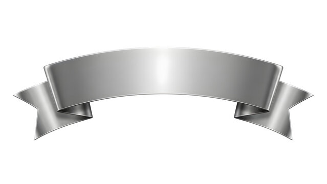 Shiny silver metallic ribbon banner isolated on transparent background
