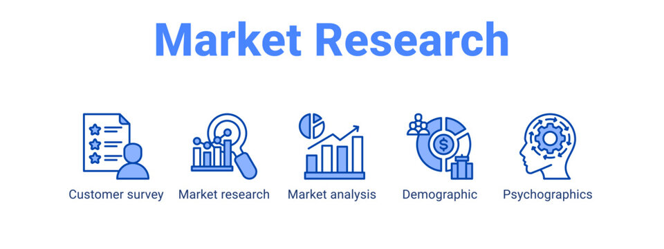 Market Research web banner icon vector illustration concept for  with icon of Customer survey, Market research, Market.