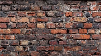 Obraz premium Detailed Close-up of an Aged Brick Wall with Distinctive Textures, Colors, and Patterns Perfect for Backgrounds in Various Creative Projects and Designs
