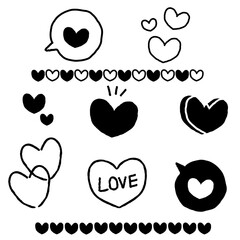 手描きのハートが並ぶ可愛い装飾イラスト素材