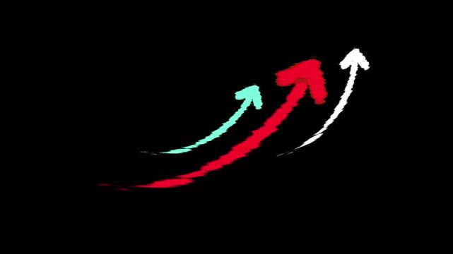 Brush stock marker up arrow animation on black background. growth arrow, increasing arrow                                           