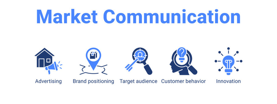 Market Communication web banner icon vector illustration concept for  with icon of Advertising, Brand positioning, Target audience.