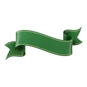 Elegant green ribbon banner with golden trim, perfect for celebrations and announcements