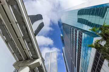 Miami downtown financial skyline and business shopping center near Biscayne bay and South beach.