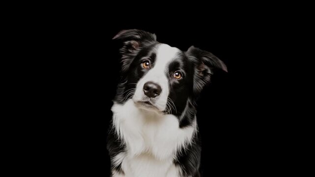 Border Collie Tilting Head on Transparent Background Alpha Channel Intelligence and Focus Concept