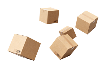 Several brown cardboard boxes in motion