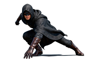 Mysterious Hooded Figure in Action Pose