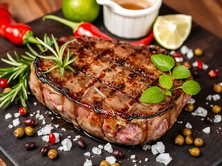 Grilled steak with seasonings
