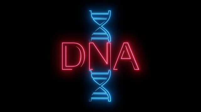 Concept of biochemistry with abstract DNA symbol. Neon shine emblem.