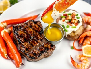 Gourmet steak and seafood platter