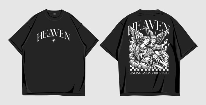 Heaven Angel Illustration T-Shirt Design with Vintage Religious Art Style