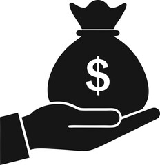 hand holding money bag vector icon