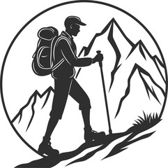 hiking icon silhouette vector icon