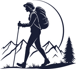 hiking icon silhouette vector icon