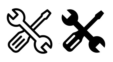 Wrench and screwdriver crossed tools icons set
