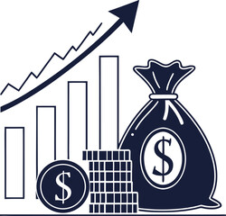 save money coin and money bag graph investment