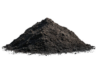 Dirt pile on a black background, textured, earthy tones, organic, cone shape