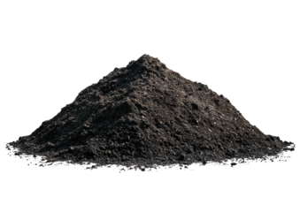 Dirt pile on a black background, textured, earthy tones, organic, cone shape