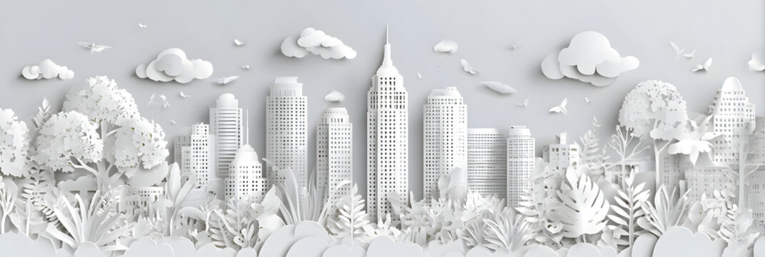 The person who knows. Tree, Achieve sustainable growth, World Environment Day. White eco urban city and nature landscape background paper art style.