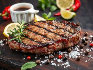 Grilled steak with seasonings