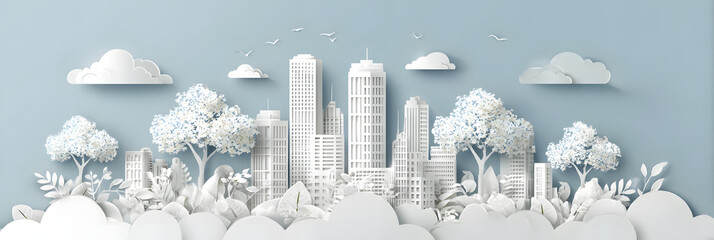 The person who knows. Tree, Achieve sustainable growth, World Environment Day. White eco urban city and nature landscape background paper art style.