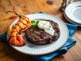 Gourmet steak with lobster and sauce