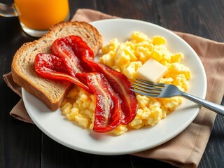 Classic breakfast plate with bacon and toast