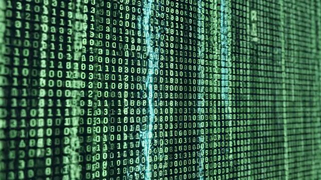 Abstract data grid animation with digital binary code information