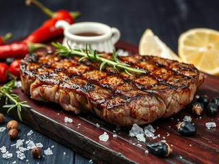 Grilled steak with garnishes