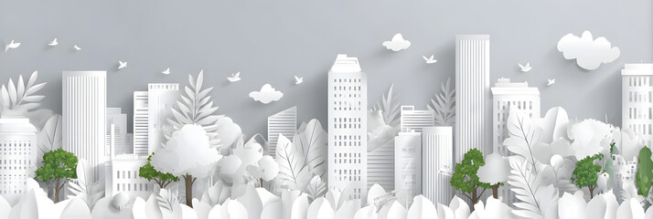 The person who knows. Tree, Achieve sustainable growth, World Environment Day. White eco urban city and nature landscape background paper art style.