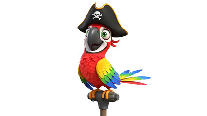 Funny Cartoon Pirate Parrot Character Isolated on Transparent Background