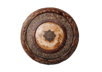 Intricate circular shield with layered textures and a central geometric design