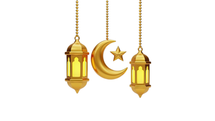 Golden Ramadan Lanterns, Crescent Moon, and Star