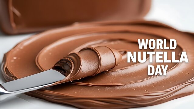 Chocolate spread on a knife and plate for world nutella day celebration with smooth