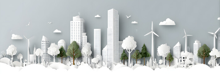 The person who knows. Tree, Achieve sustainable growth, World Environment Day. White eco urban city and nature landscape background paper art style.