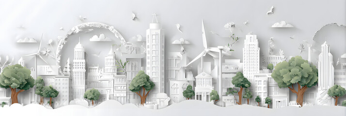 The person who knows. Tree, Achieve sustainable growth, World Environment Day. White eco urban city and nature landscape background paper art style.