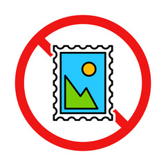 No Postage Stamp Sign on White Background