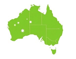 Simplified green silhouette of Australia, highlighting major cities