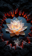Glowing Lotus Flower in Volcanic Fire Ring Fantasy Scene
