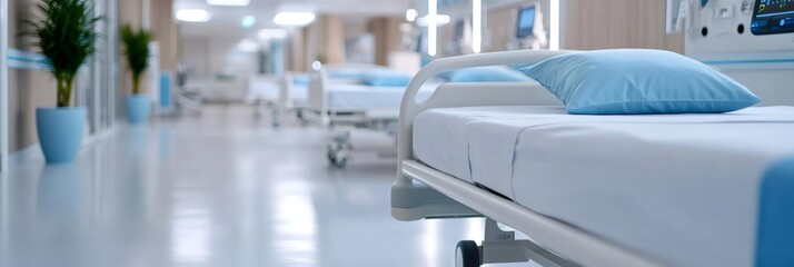 Hospital ward with empty bed for patient recovery
